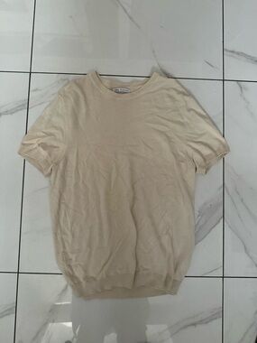 Zara Cream Crewneck Short Sleeve Top Size Small